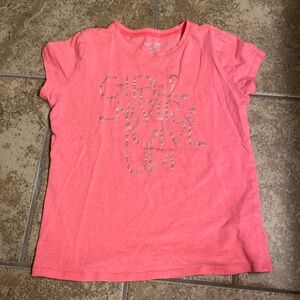 Hot pink neon highlighter shirt sleeve tee t shirt cat & Jack 7/8 never give up
